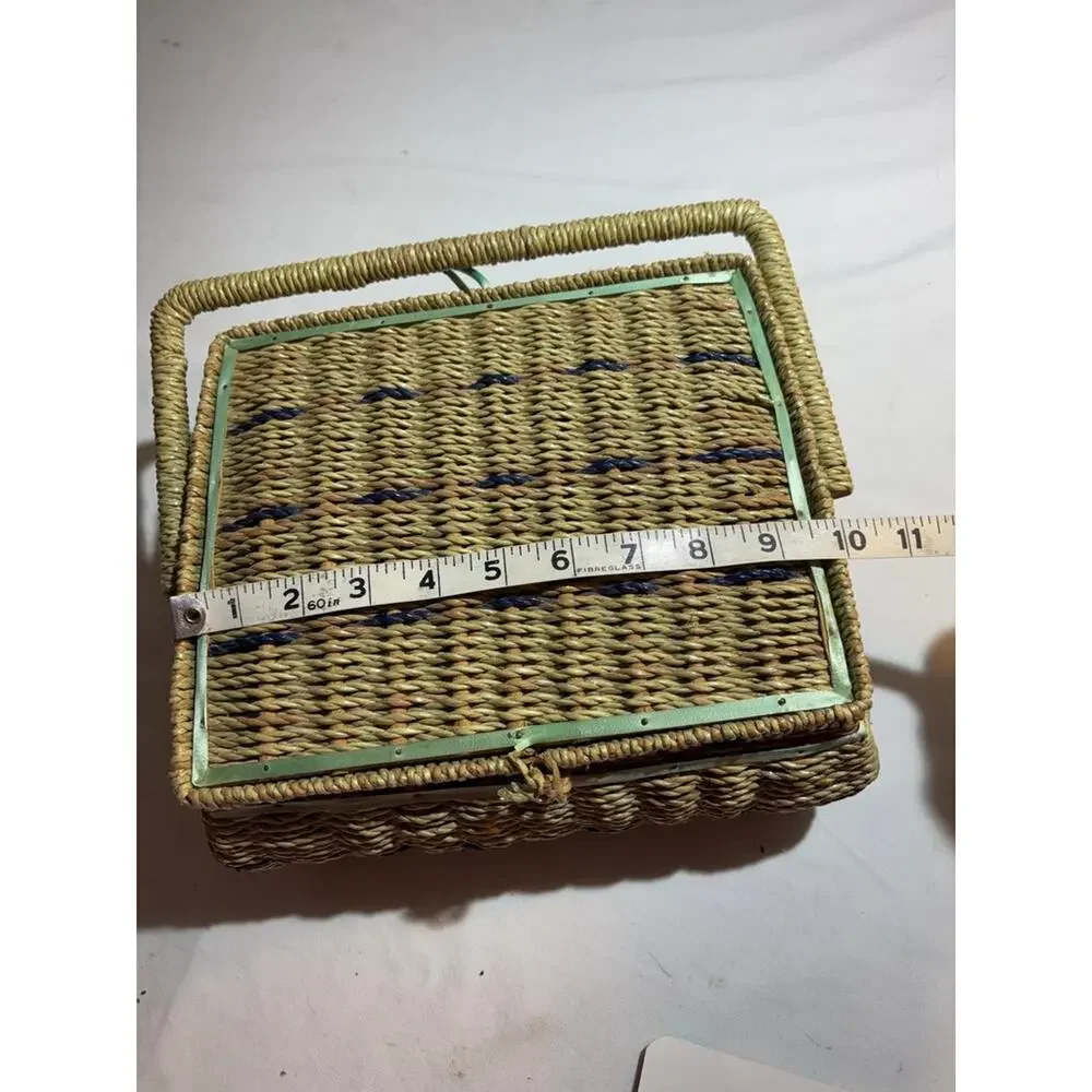 Vintage Woven Sewing Basket with Satin Lining